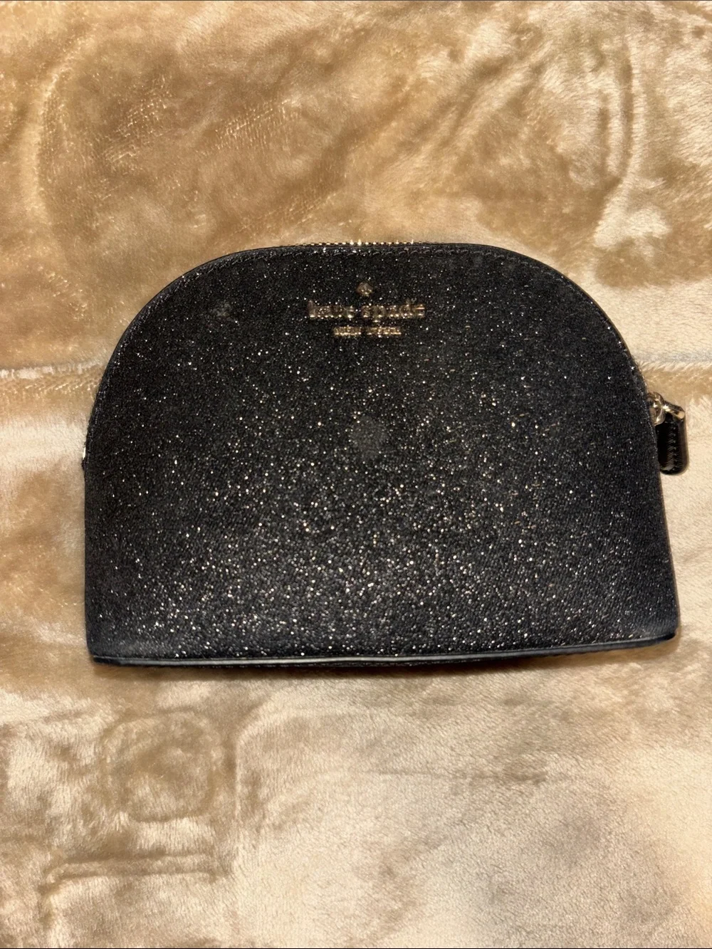 kate spade black glitter dome cosmetic pouch